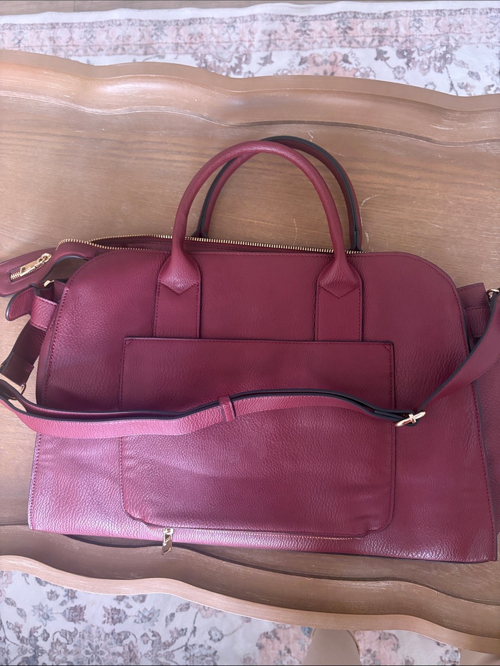 Poppy & Peonies Deep Wine Pebble Leather Satchel - Picture 6 of 11